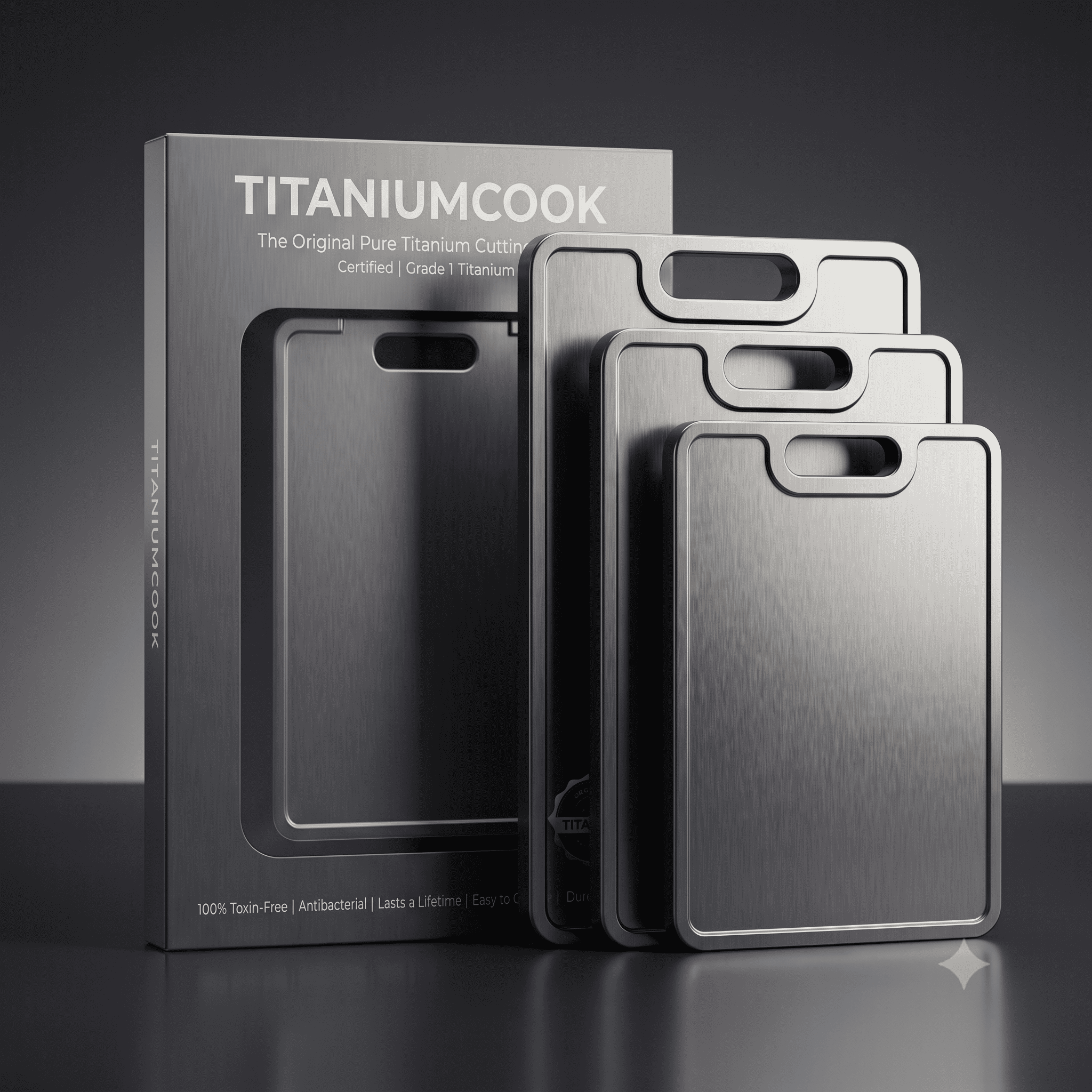 Trio de Planches à Découper en Titane Pur TitaniumCook — M, L & XL · Sans PFAS, Garantie à Vie - TitaniumCook
