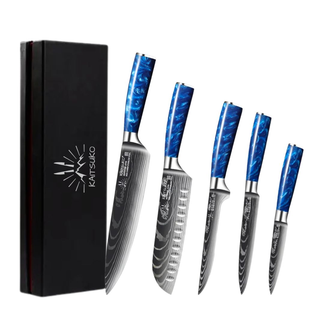 Set de 5 couteaux Japonais - Chef Tanaka - Bleu Océan - TitaniumCook