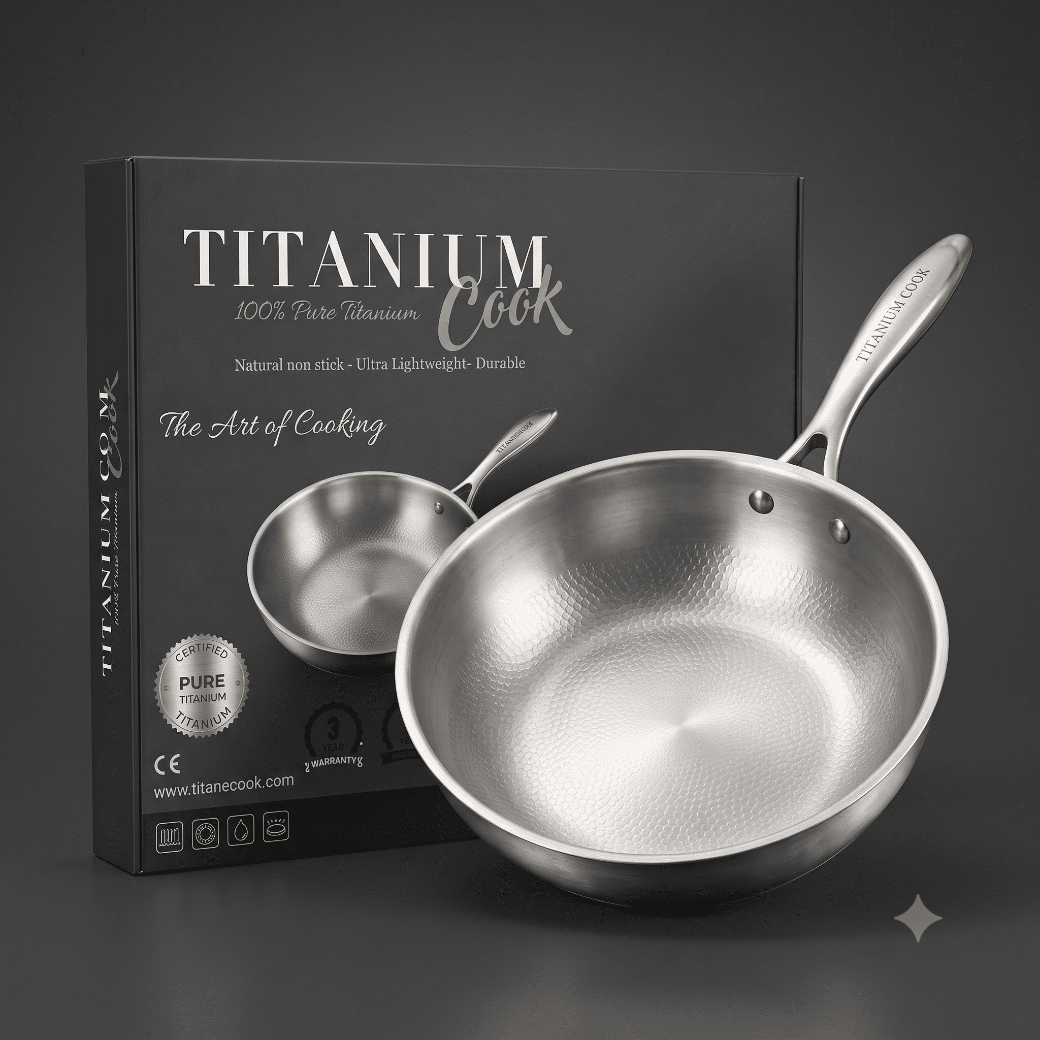 Poêle en Titane Pur TitaniumCook — Sans PFOA & PFAS, Compatible Induction, Garantie à Vie - TitaniumCook