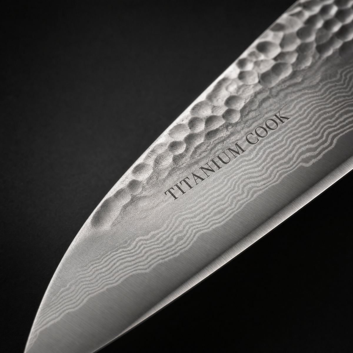 Engraved hammered blade detail TITANIUM COOK — Nocturne utility
