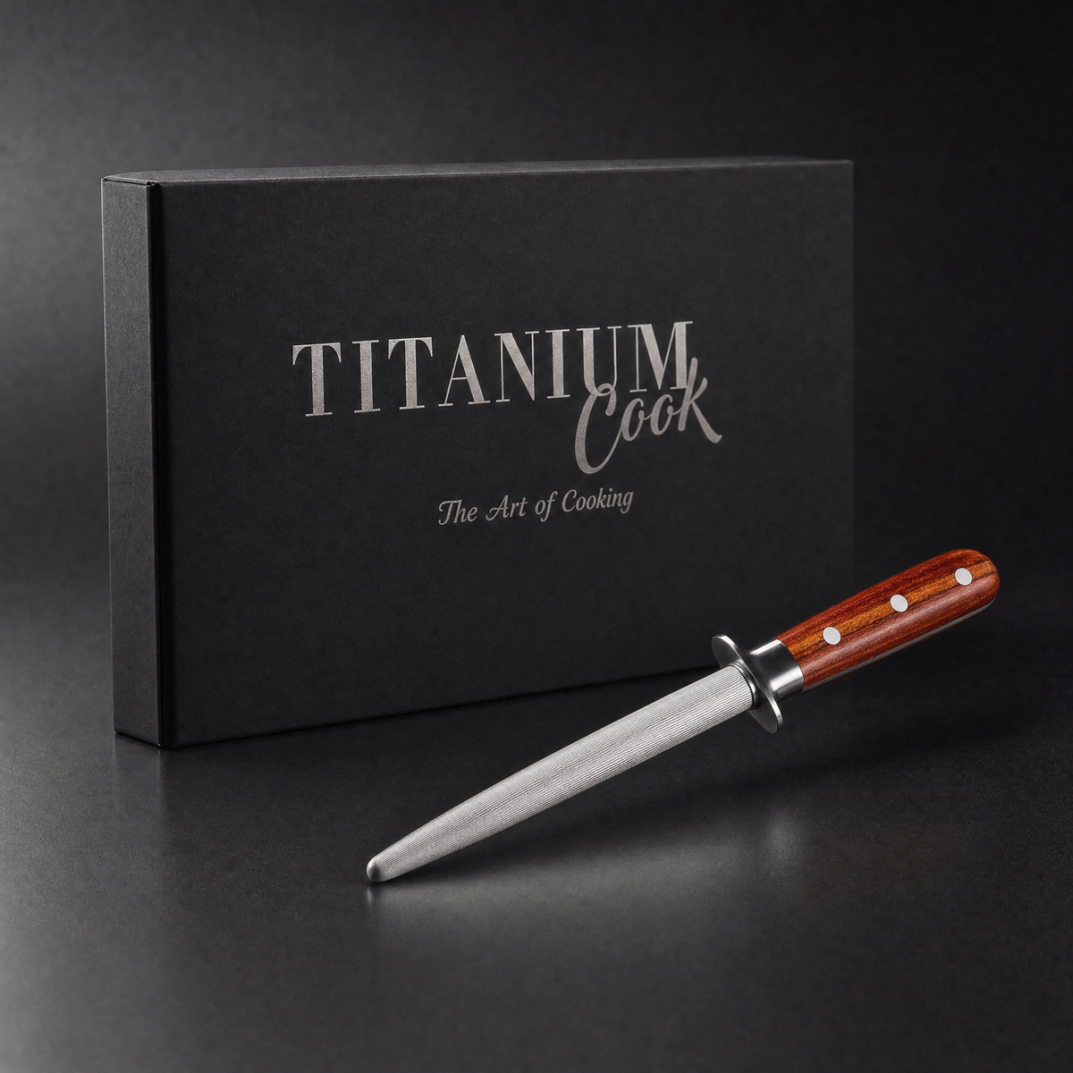Fusil à aiguiser 20 cm manche bois riveté TitaniumCook et coffret