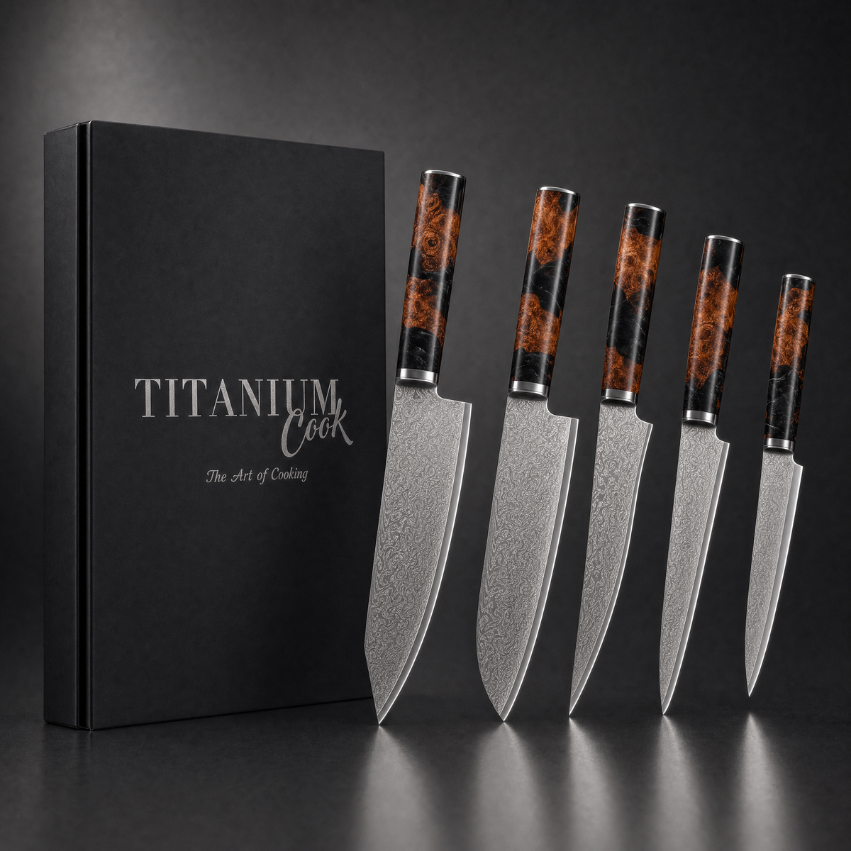 Set de 5 couteaux japonais Terre de Feu TitaniumCook avec coffret noir